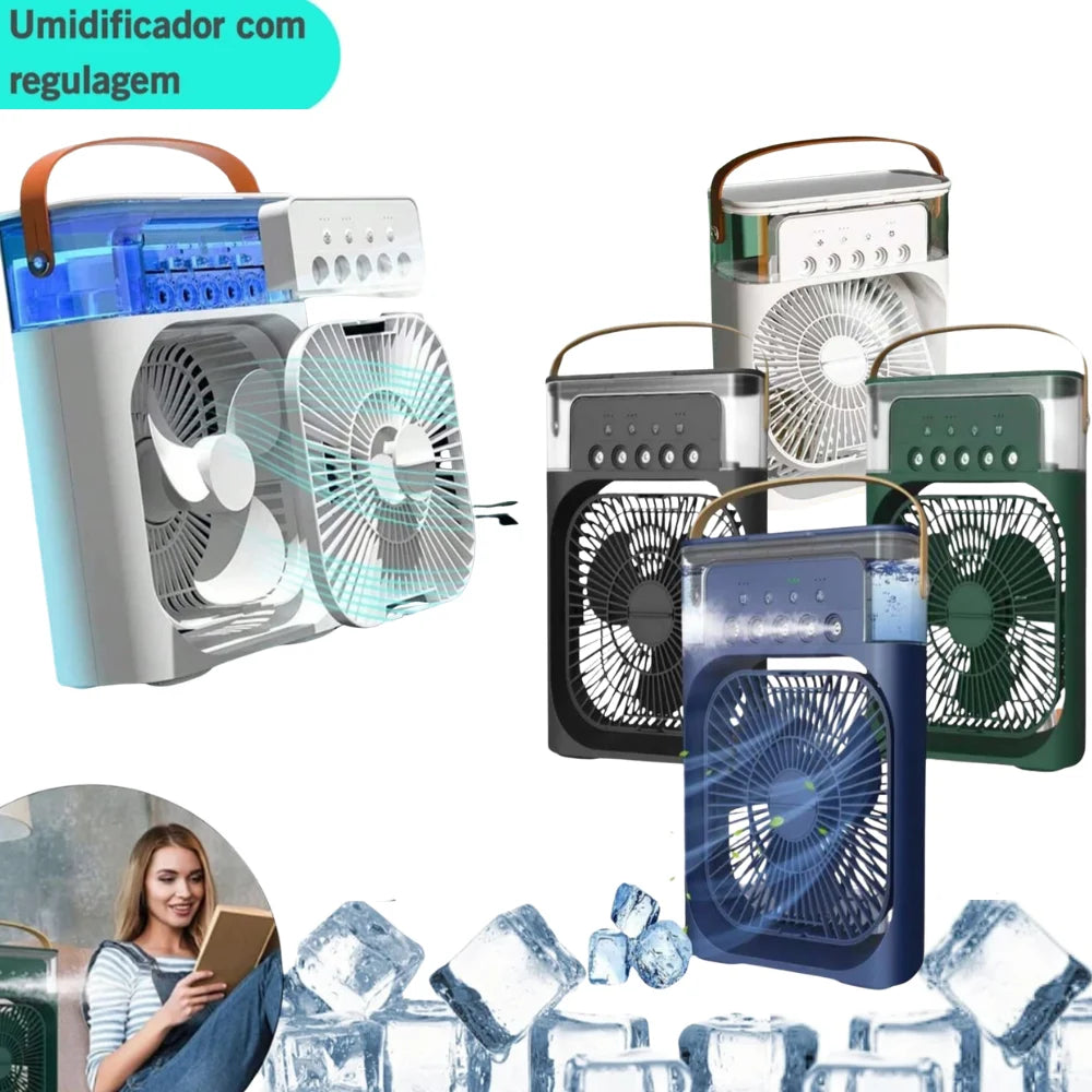 Mini Ventilador, Climatizador e Umidificador Portátil