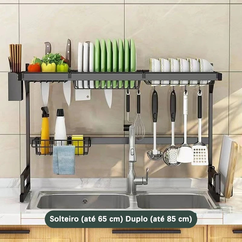 Premium Stainless Steel Kitchen Sink Rack with Cups and Cutter, Multi-functional Drain Organizer Shelf