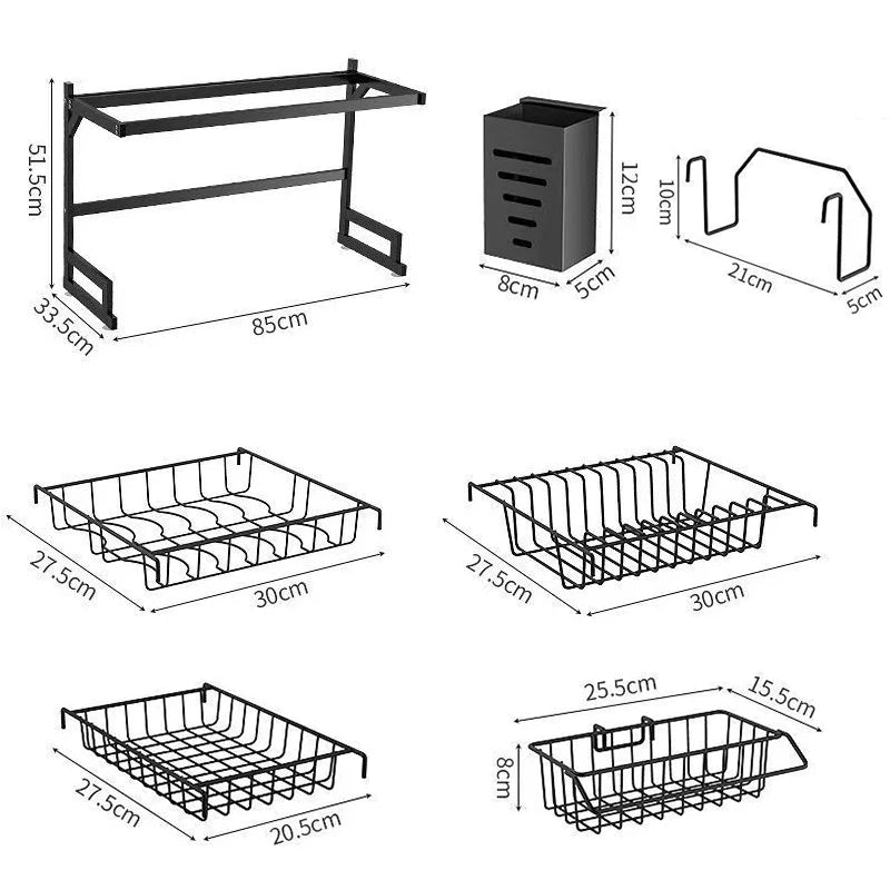 Premium Stainless Steel Kitchen Sink Rack with Cups and Cutter, Multi-functional Drain Organizer Shelf