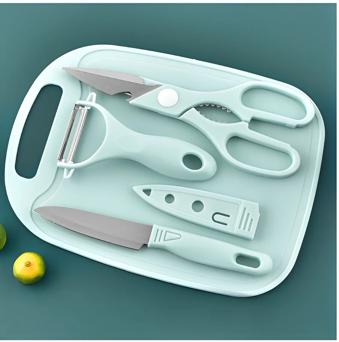 KIT 4 peças: Facas, Tesouras, Descascador, Tábua de Cozinha