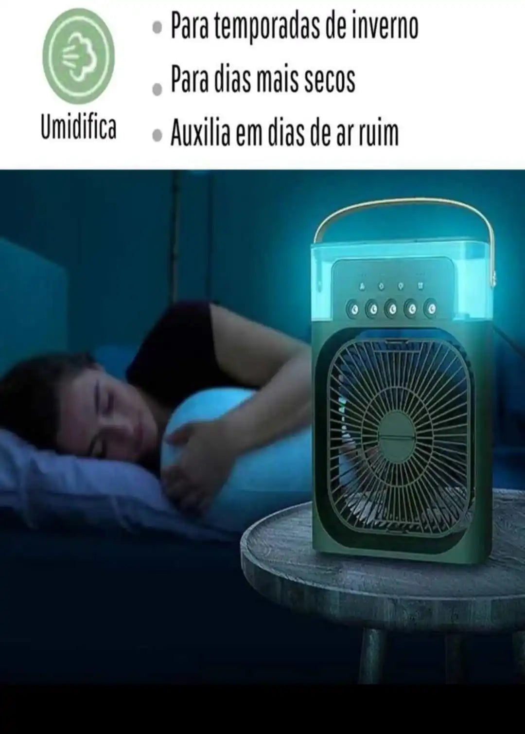 Mini Ventilador, Climatizador e Umidificador Portátil