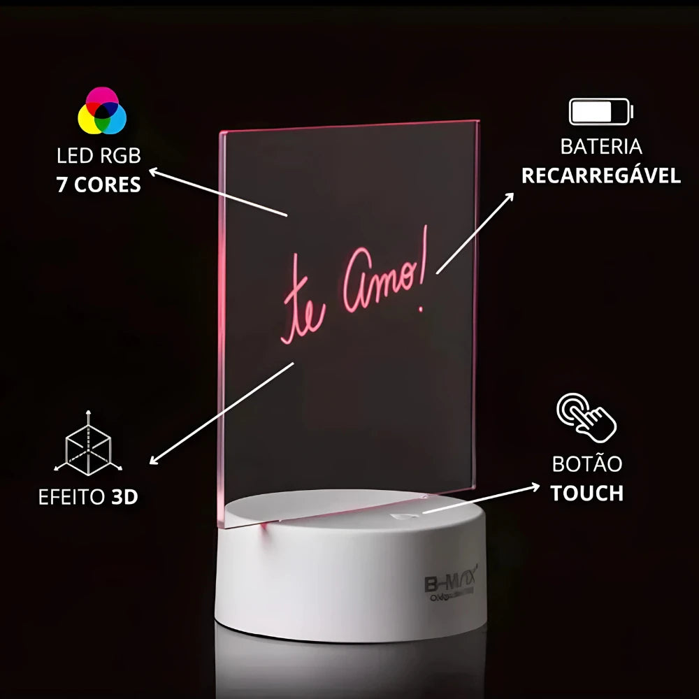 Luminária Lousa De Mesa 3D Com Led