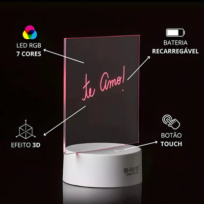Luminária Lousa De Mesa 3D Com Led