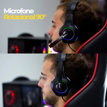 Fone De Ouvido Headset Gamer Rgb Led Pc Computador Vídeogame