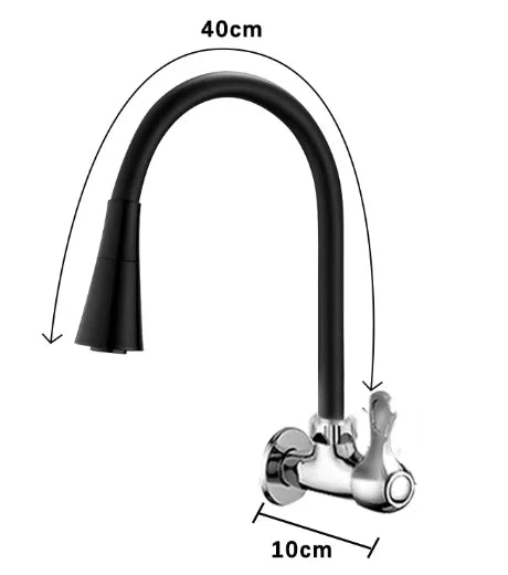 Torneira de cozinha preta de parede com jato duplo flexível