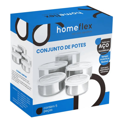 KIT 5 potes de aço inox com tampa