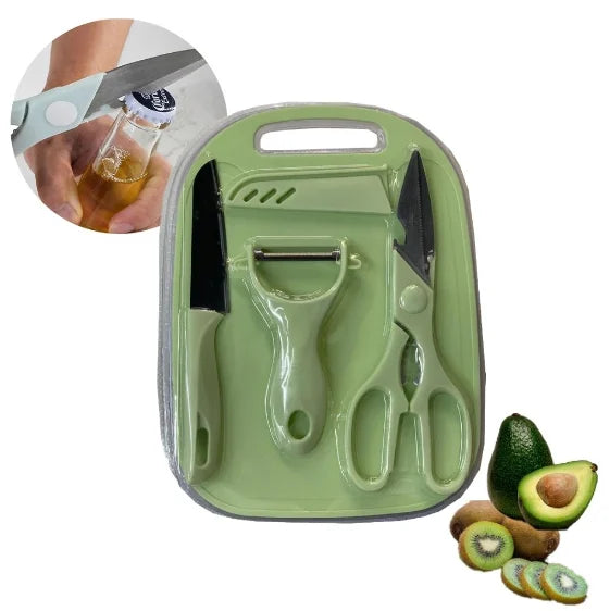 KIT 4 peças: Facas, Tesouras, Descascador, Tábua de Cozinha