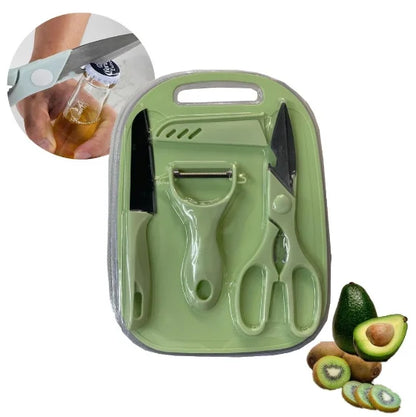 KIT 4 peças: Facas, Tesouras, Descascador, Tábua de Cozinha
