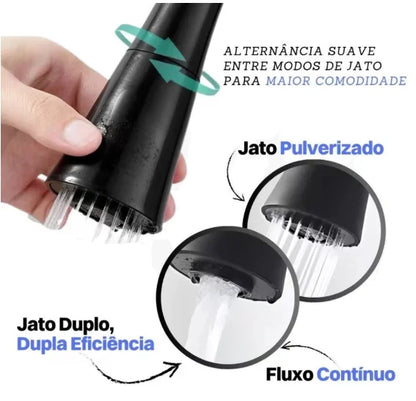 Torneira de cozinha preta de parede com jato duplo flexível
