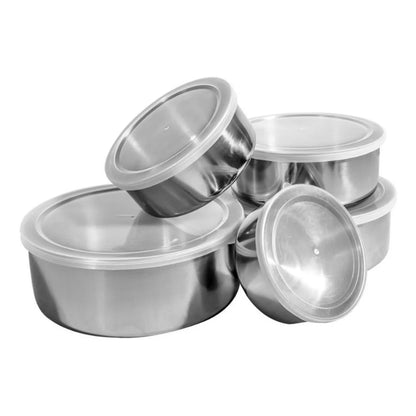 KIT 5 potes de aço inox com tampa
