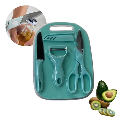 KIT 4 peças: Facas, Tesouras, Descascador, Tábua de Cozinha