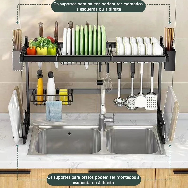 Premium Stainless Steel Kitchen Sink Rack with Cups and Cutter, Multi-functional Drain Organizer Shelf
