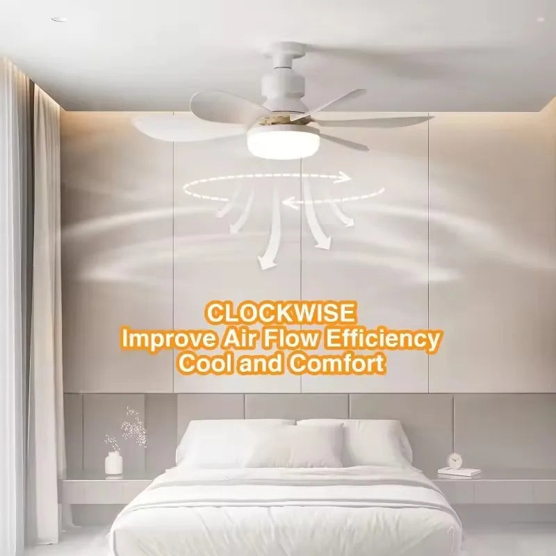 Ceiling Fan Light LED 60W Simple Lights with E27 Remote Control for Home Living Room Study Household Decorative Fan Lighting