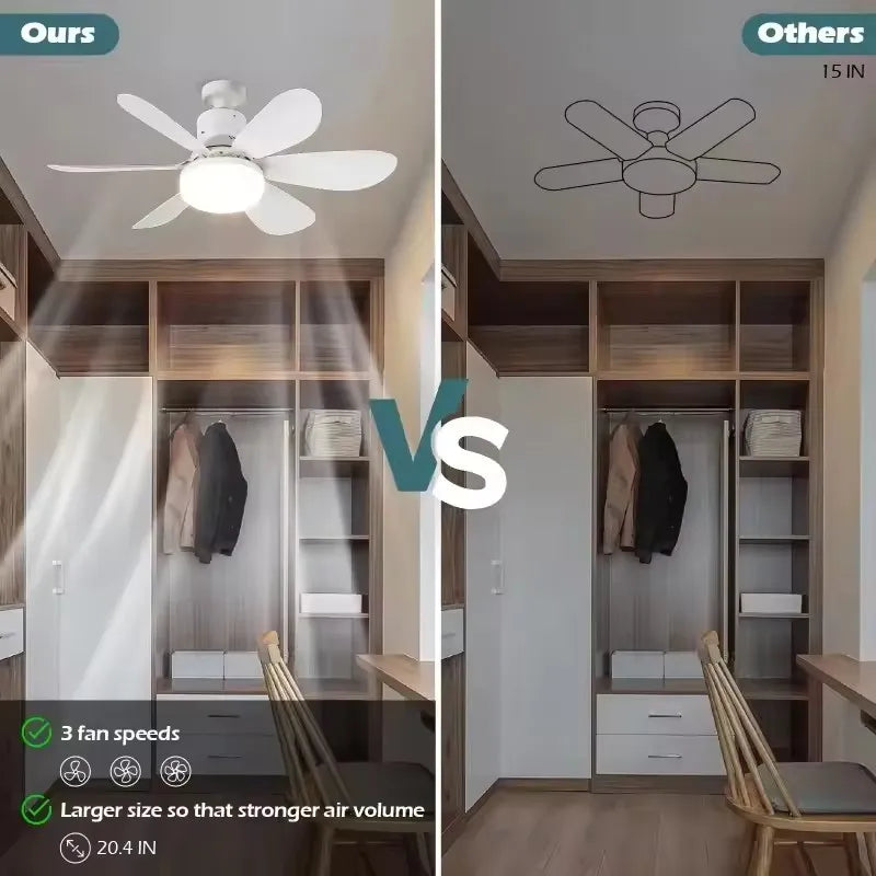 Ceiling Fan Light LED 60W Simple Lights with E27 Remote Control for Home Living Room Study Household Decorative Fan Lighting