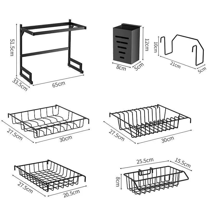 Premium Stainless Steel Kitchen Sink Rack with Cups and Cutter, Multi-functional Drain Organizer Shelf