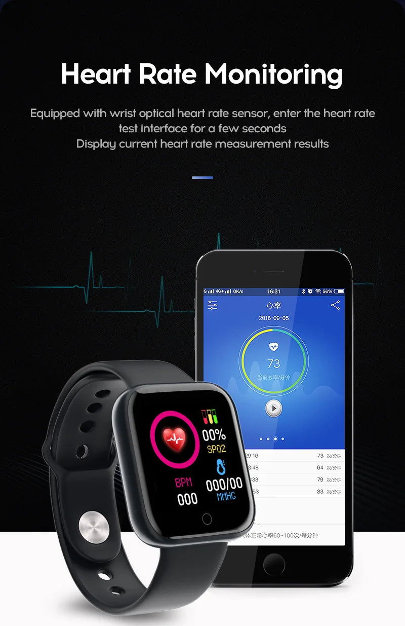 Y68 Relógio Inteligente Bluetooth, Rastreador de Fitness, Relógio Esportivo, Monitor de Freqüência Cardíaca, Pressão Arterial, Pulseira Inteligente para Android, iOS, Novo, 2022