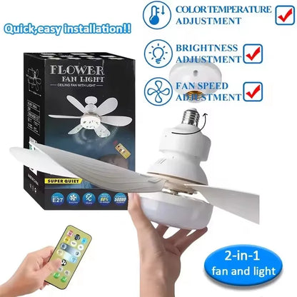 Ceiling Fan Light LED 60W Simple Lights with E27 Remote Control for Home Living Room Study Household Decorative Fan Lighting