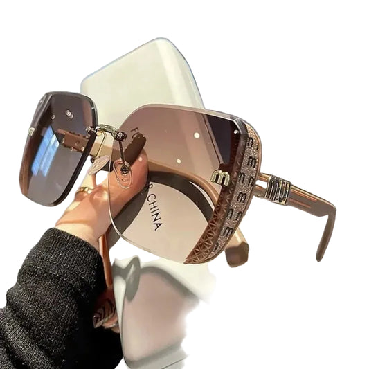 2025 New Fashion Cool Sunglasses Women Luxury Brand Letters Anti Strong Light Vintage Rimless Sun Glasses Ladies Gafas UV400