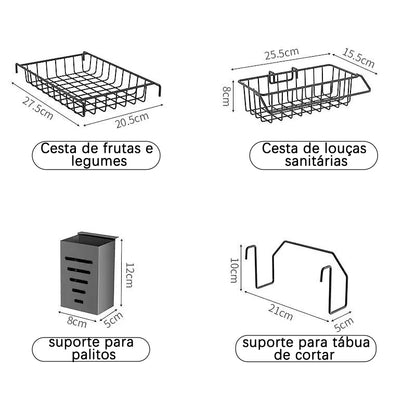 Premium Stainless Steel Kitchen Sink Rack with Cups and Cutter, Multi-functional Drain Organizer Shelf